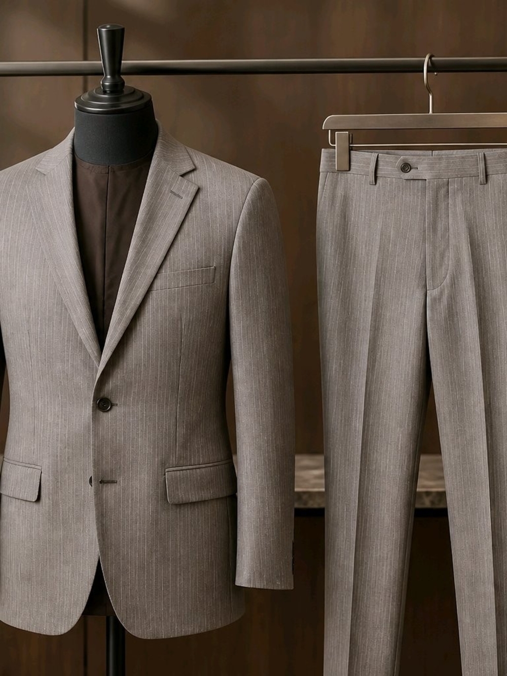 NWT Men's Wearhouse 100% Wool Light Brown Pinstripe Suit 42XL / 36W Extra Long